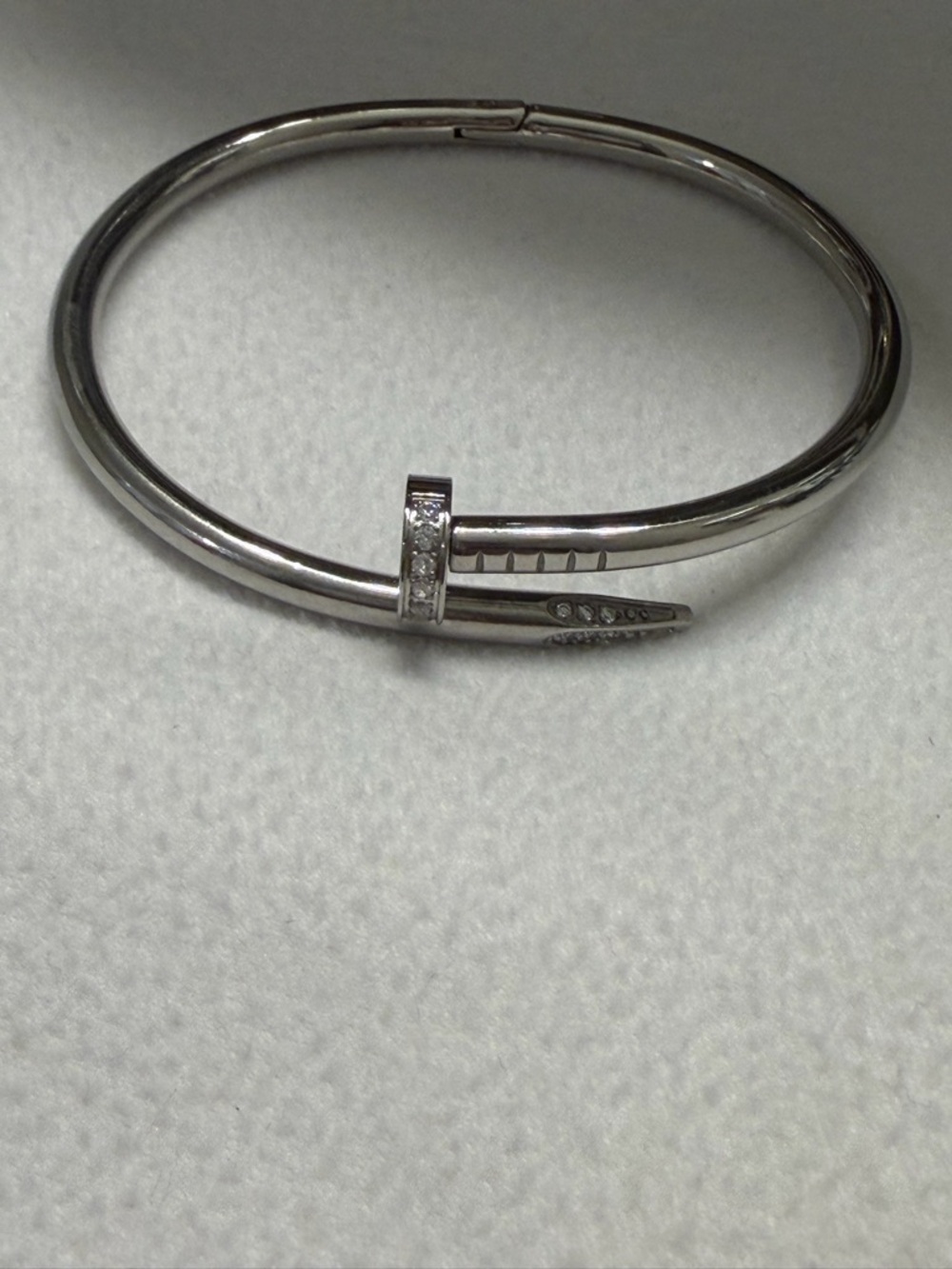 Polished Silver-Tone Nail Wrap Bracelet with Clear Crystals